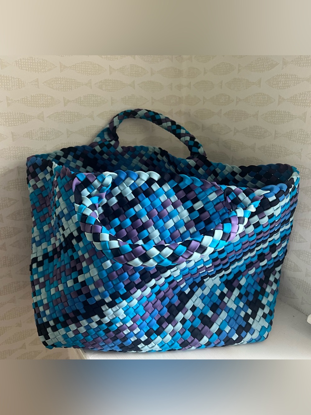 Naghedi Blue, Light Blue and Purple Woven Tote